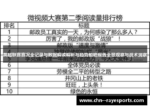 英超联赛赛况全记录与数据解读解析与趋势前瞻报告全景观察与战术洞察