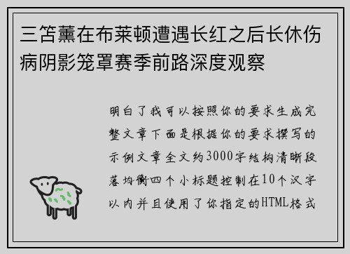 三笘薰在布莱顿遭遇长红之后长休伤病阴影笼罩赛季前路深度观察
